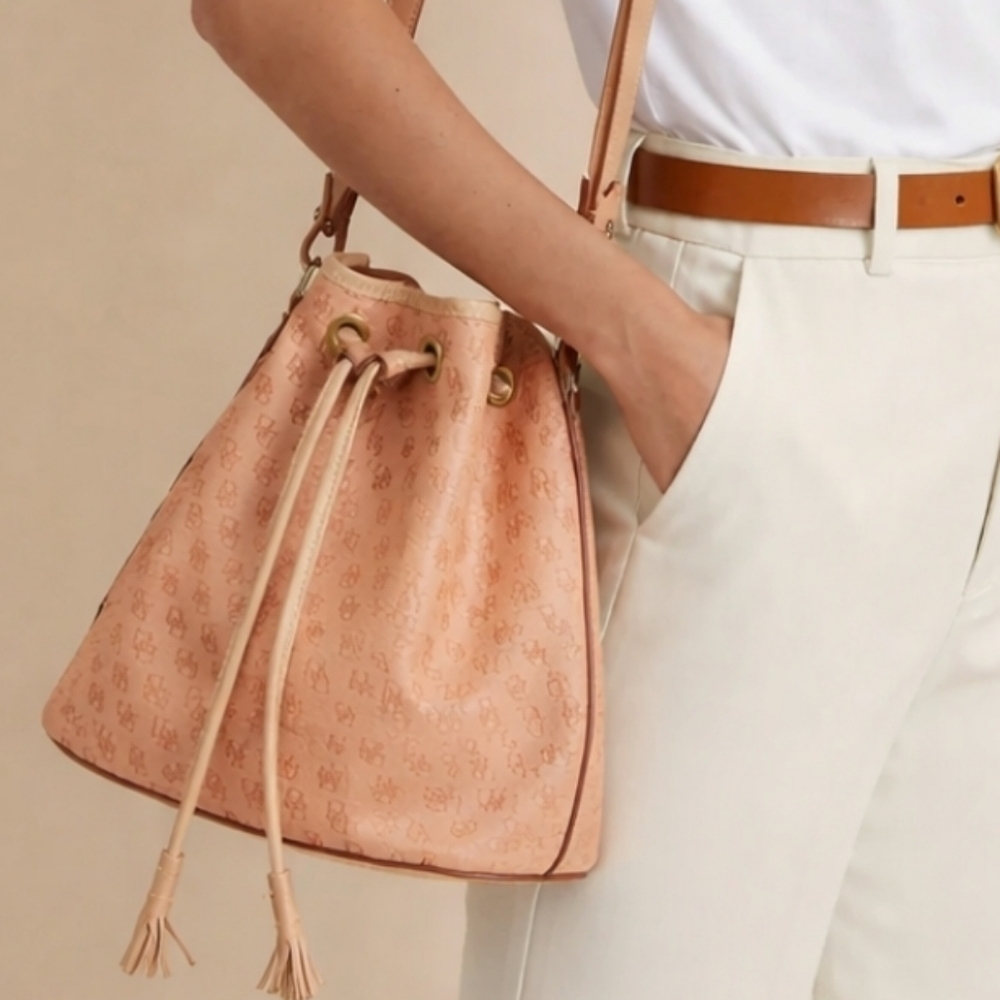 Dooney Bourke  Peach Monogram Crossbody  Drawstring Bag